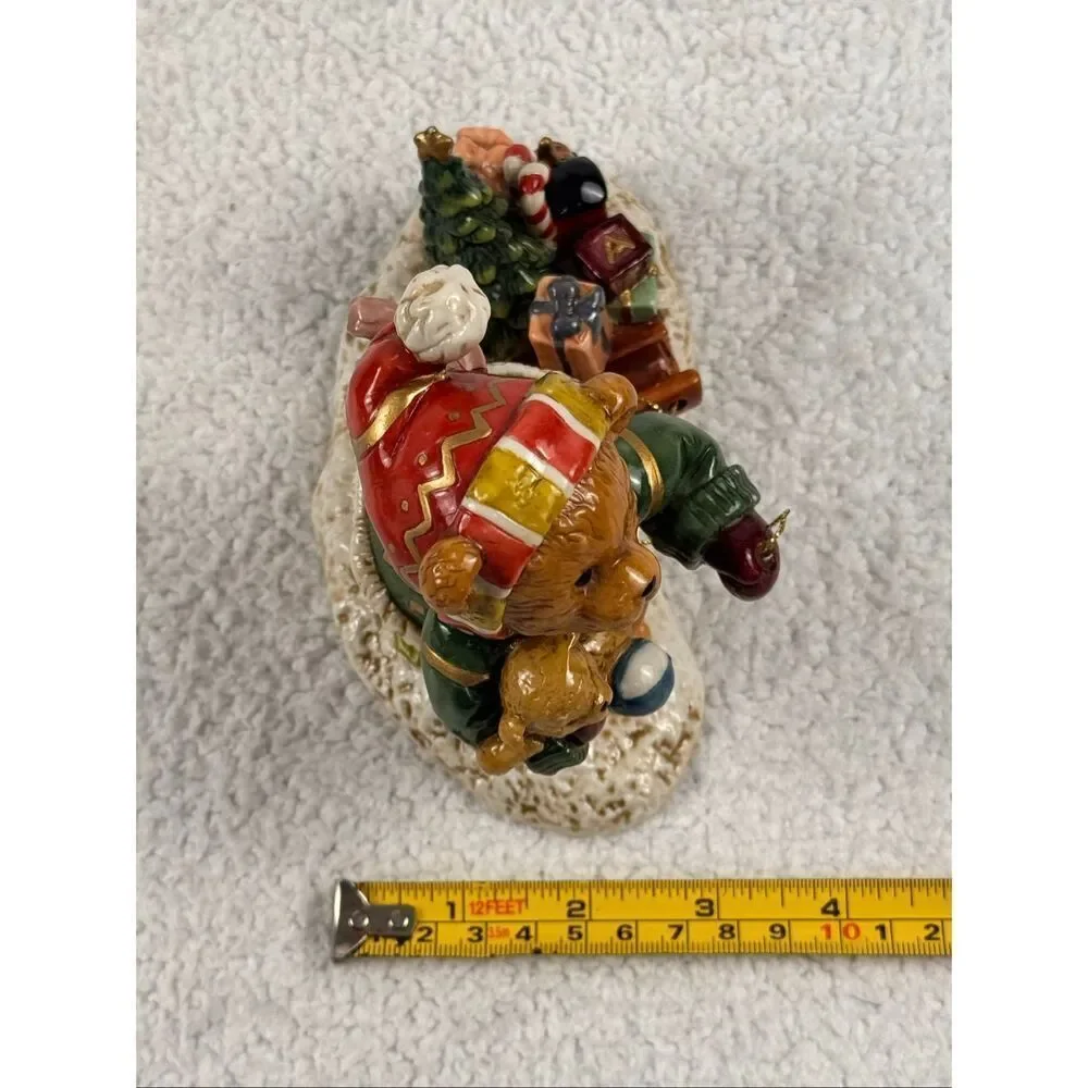 Christmas Teddy Bear Pulling Sled Porcelain Figure